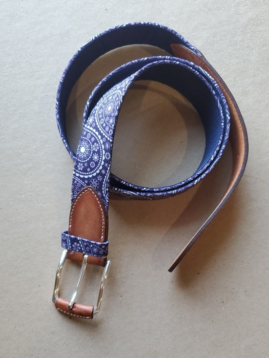 Bullock & Jones Other - Bullock & Jones Purple Paisley Fabric Belt with Brown Leather Accents 42